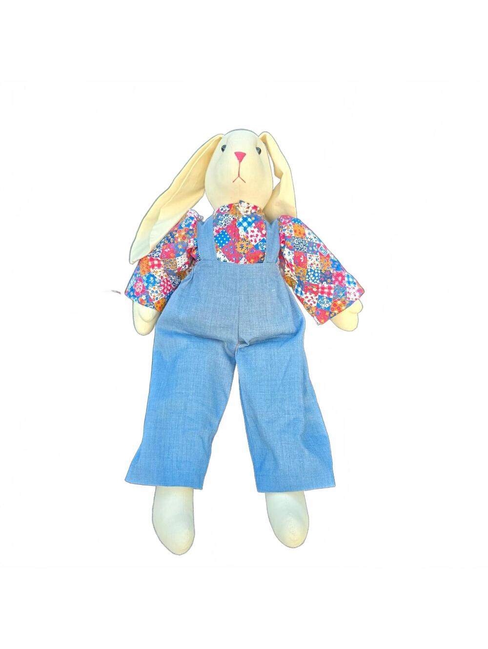Vintage Bunny Rabbit Animal Handmade Primitive Country Cloth Rag Boy Overalls